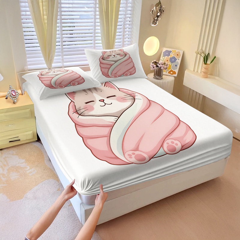 Набор простыней с милым кошачь – обзор и цена Fitted Bed Sheets Deep Pocket