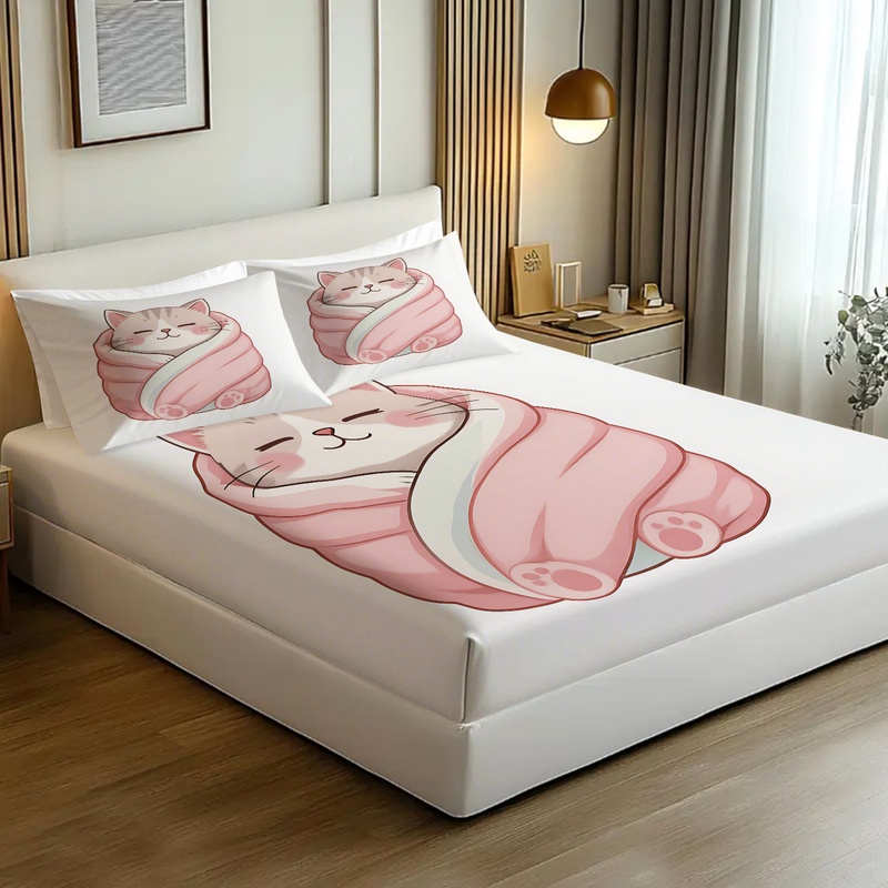 Набор простыней с милым кошачь – обзор и цена Fitted Bed Sheets Deep Pocket